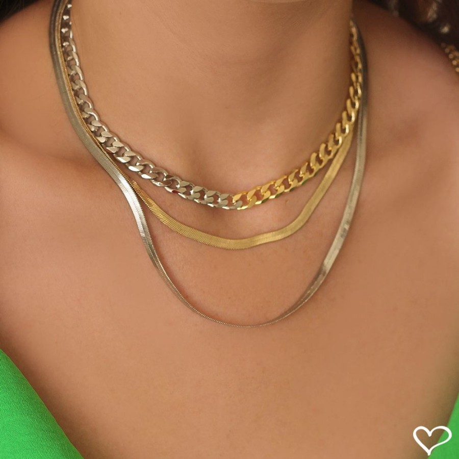 Chokers Piuka | Choker Elos Folheada A Ouro 18K E Folheada Em Rodio Branco Raiza