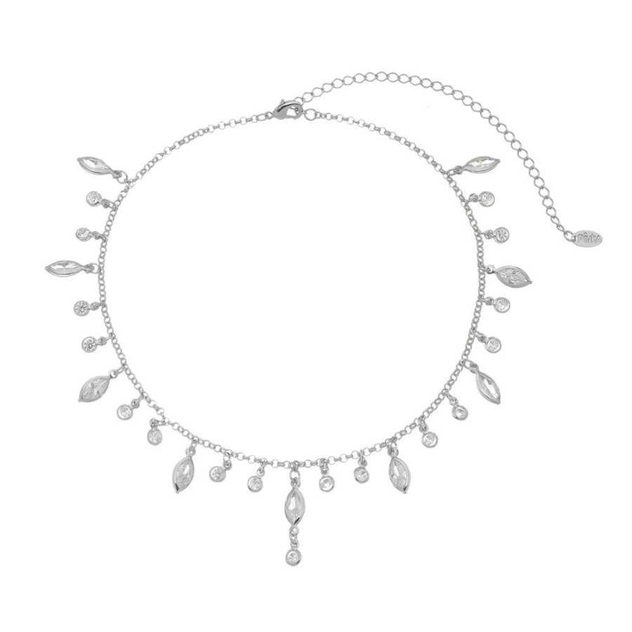 Chokers Piuka | Choker Piuka Gabi Navete Zirconia Folheada Em Rodio Branco