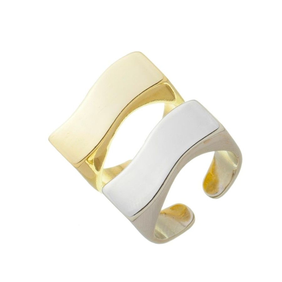 Aneis Piuka | Anel Duplo Luli Folheado A Ouro 18K E Folheado Em Rodio Branco