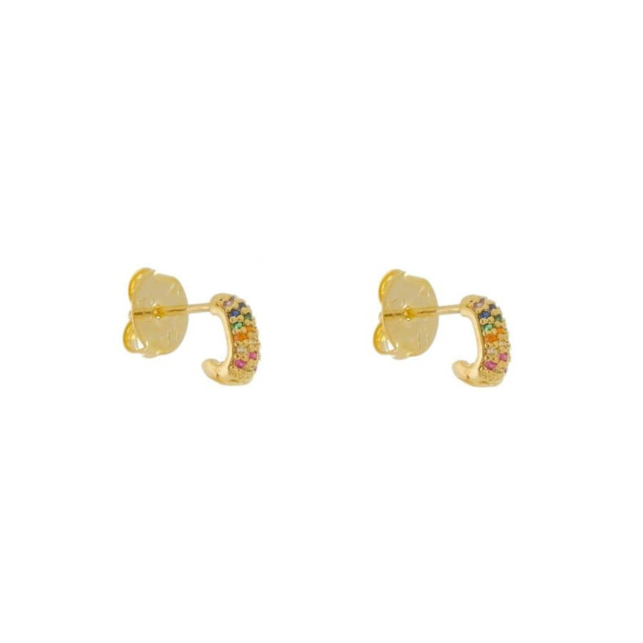 Brincos Piuka | Brinco 3 Fileiras Zara P Zirconias Coloridas Folheado A Ouro 18K