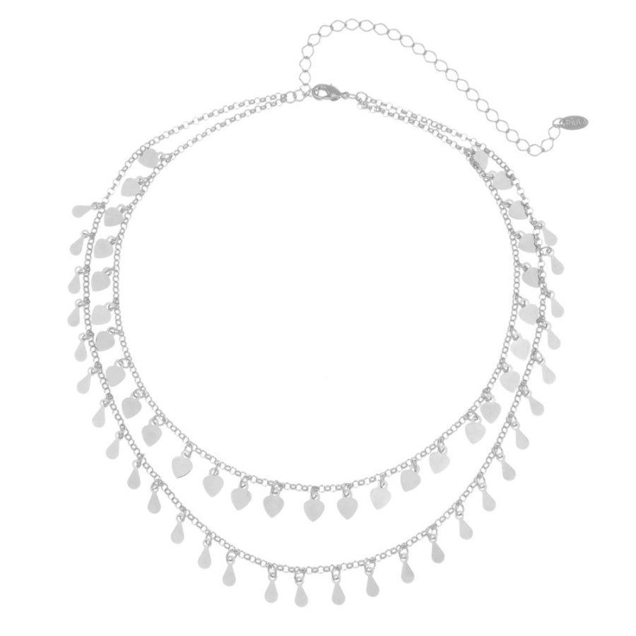 Chokers Piuka | Choker Piuka Flora Coracoes E Gotas Folheada Em Rodio Branco