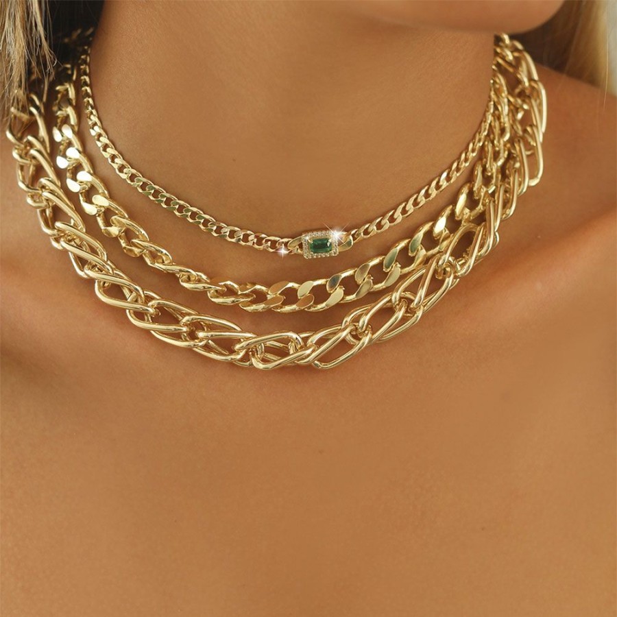 Chokers Piuka | Choker Piuka Letizia Elos Groumet Zirconias Cristais E Esmeralda Folheada A Ouro 18K