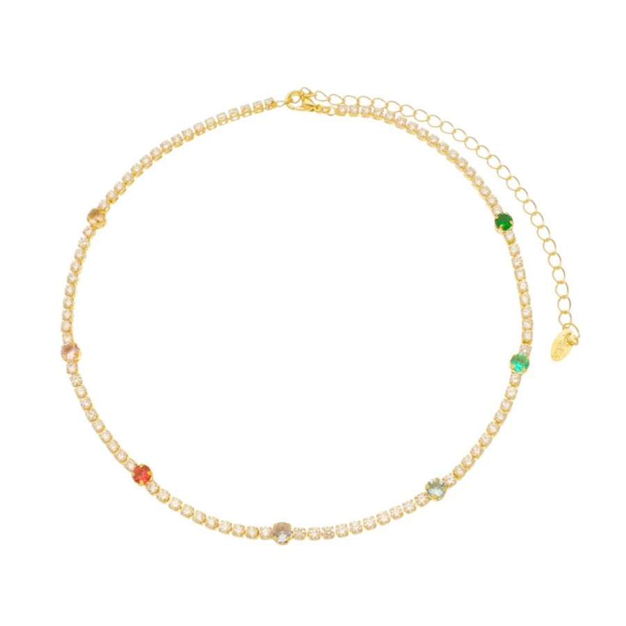 Chokers Piuka | Choker Piuka Riviera Anabel Zirconias Cristal E Coloridas Folheada A Ouro 18K