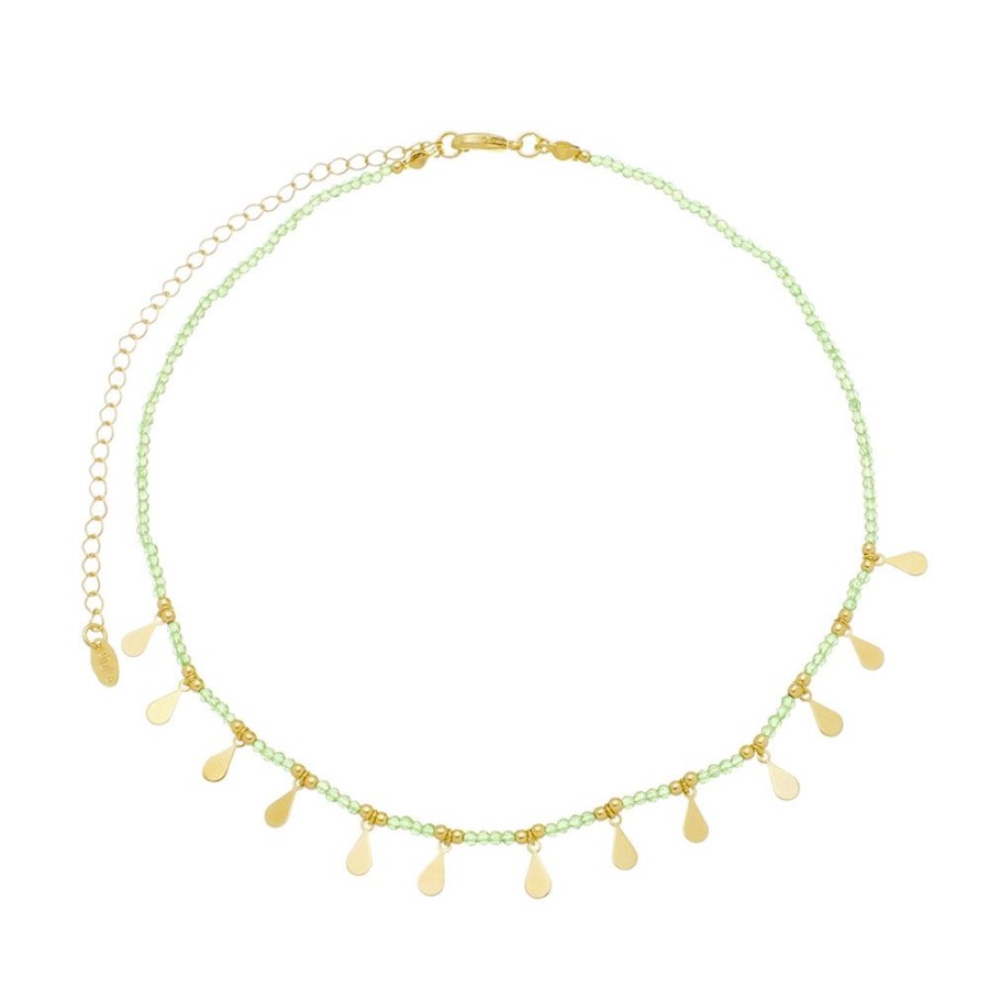 Chokers Piuka | Choker Piuka Stefany Mini Gotas Zirconias Verde Limao Folheada A Ouro 18K