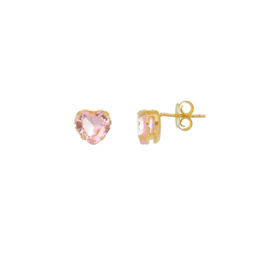 Brincos Piuka | Brinco De Coracao Hcc Zirconia Rosa Folheado A Ouro 18K