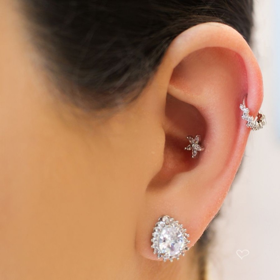 Piercings Piuka | Piercing De Furo Piuka Haste 6Mm Flor Navete Zirconia Prata