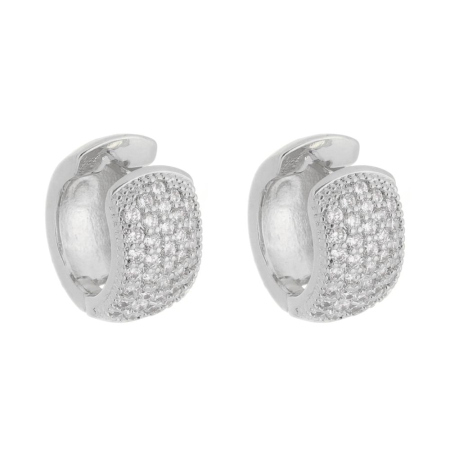 Brincos Piuka | Brinco De Argola Larga Ayla Cravejado Em Zirconia Cristal Folheado Em Rodio Branco