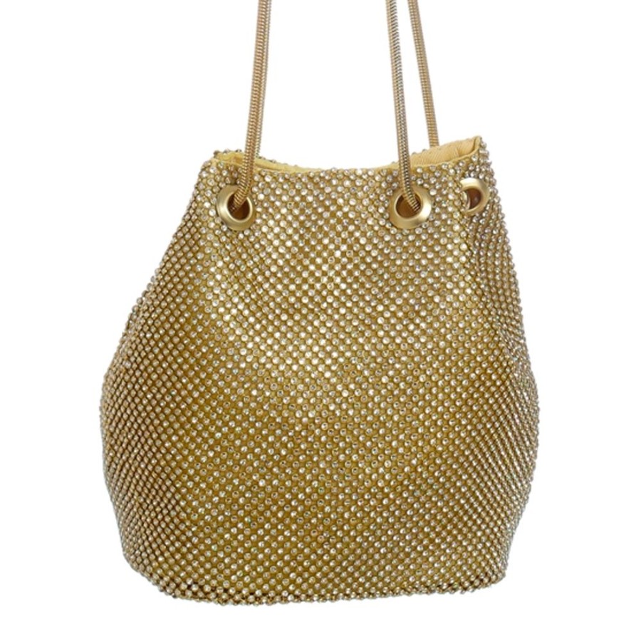 Acessorios Piuka | Bolsa Saco Piuka Miley Malha Strass Dourado