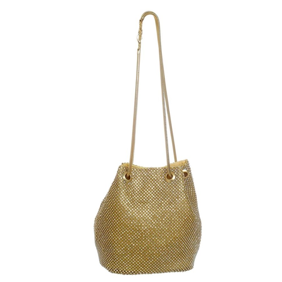 Acessorios Piuka | Bolsa Saco Piuka Miley Malha Strass Dourado