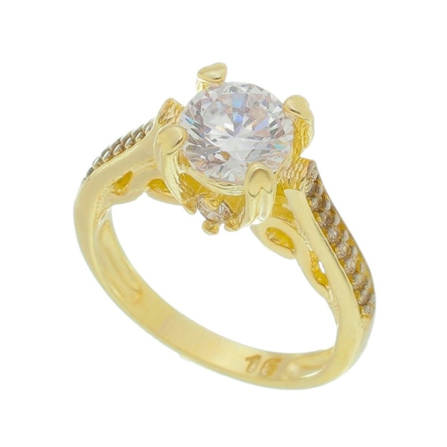 Aneis Piuka | Anel Solitario Piuka Charlotte Zirconia Cristal Trabalhado Folheado A Ouro 18K