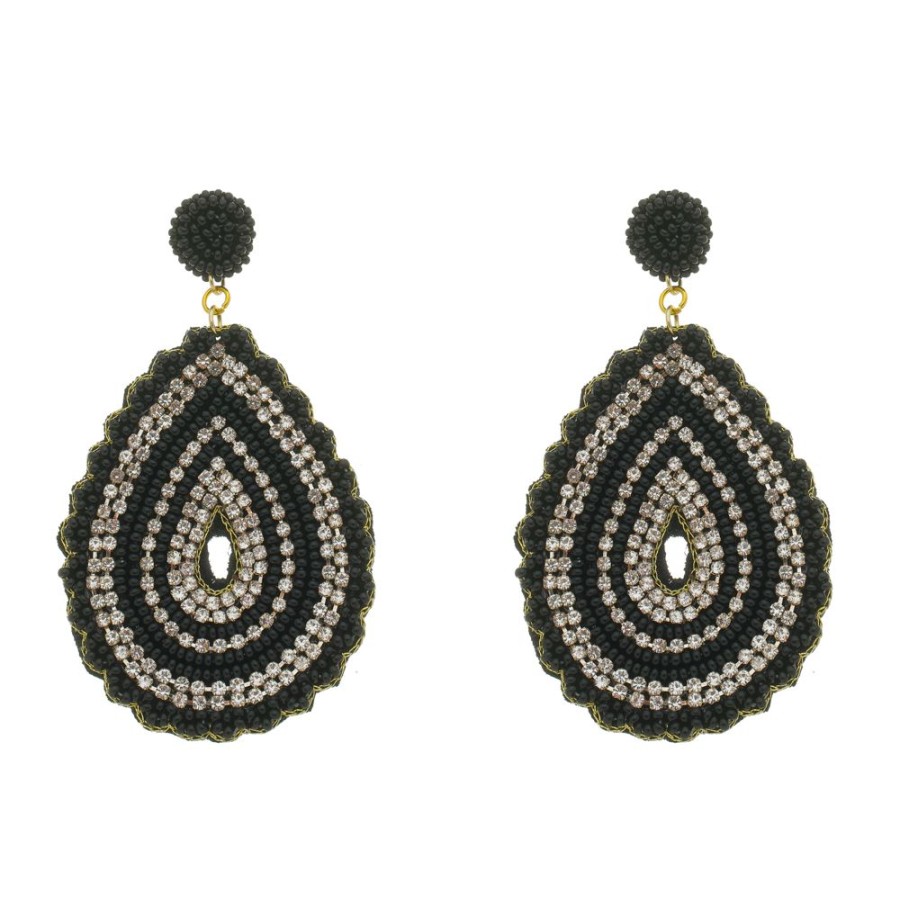 Brincos Piuka | Brinco Gota Leah Micangas Preto E Strass