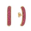 Brincos Piuka | Brinco Ear Hook Helo 3 Fileiras Zirconias Pink Folheado A Ouro 18K