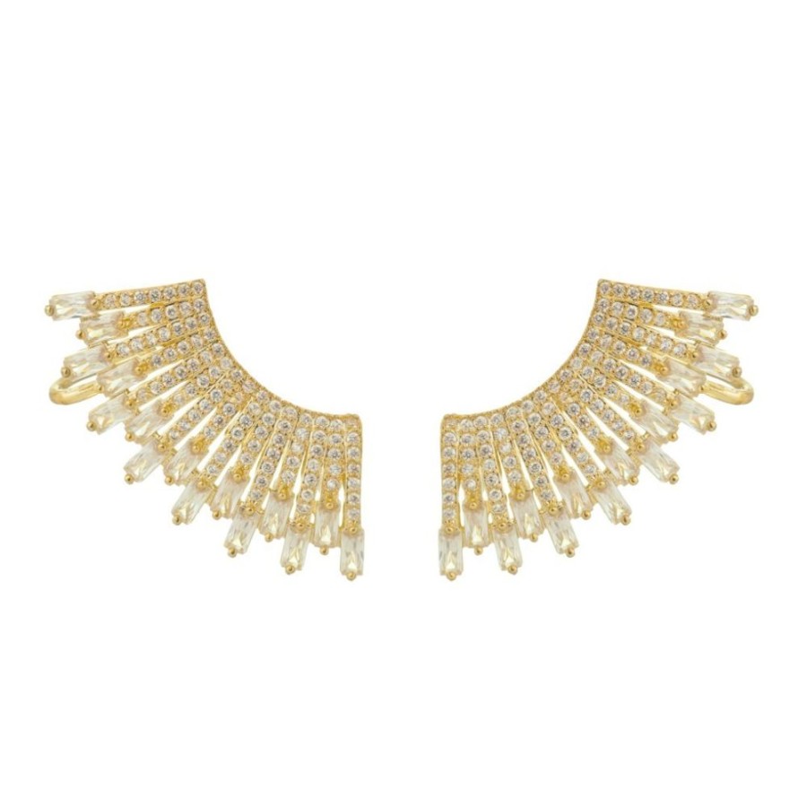 Brincos Piuka | Brinco Ear Cuff Gloria Zirconias Folheado A Ouro 18K