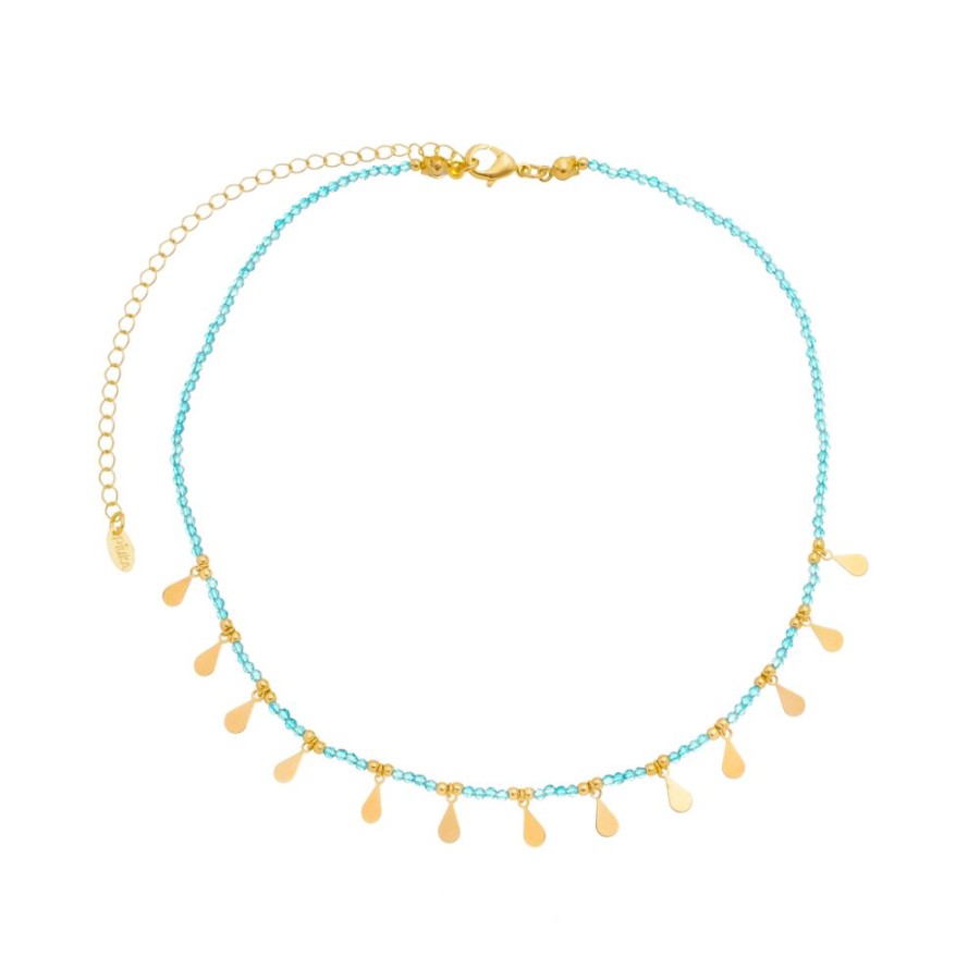 Chokers Piuka | Choker Piuka Stefany Mini Gotas Zirconias Azul Claro Folheada A Ouro 18K