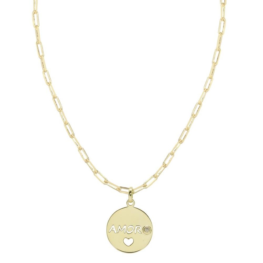 Colares Piuka | Colar Feminino Medalha Pequena Amor Zirconia Folheado A Ouro 18K