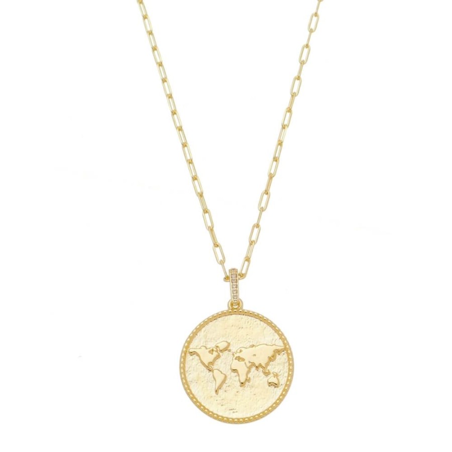 Colares Piuka | Colar Feminino Medalha Mapa Mundi Sonhe Alto Folheado A Ouro 18K