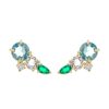 Brincos Piuka | Brinco Ear Cuff Helo Zirconias Acqua, Cristal E Esmeralda Folheado A Ouro 18K