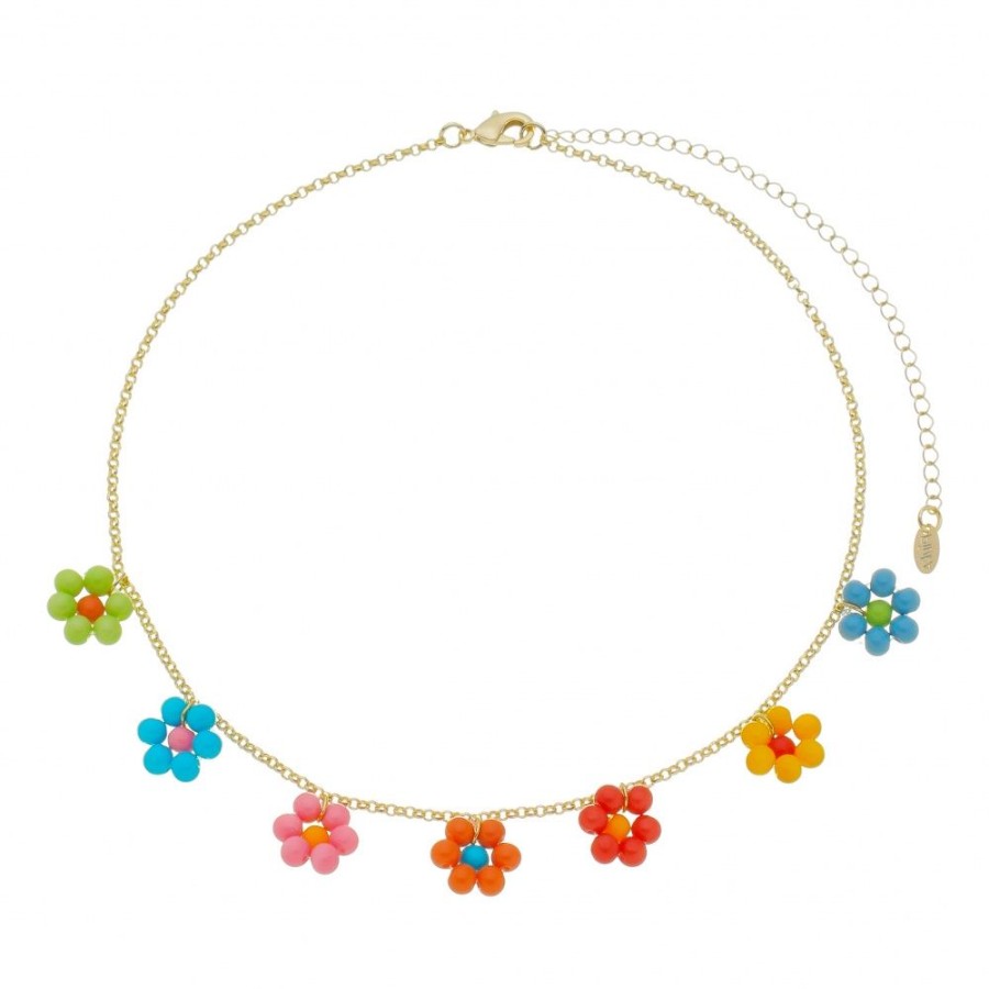 Chokers Piuka | Choker Daisy Muranos Coloridos Folheada A Ouro 18K