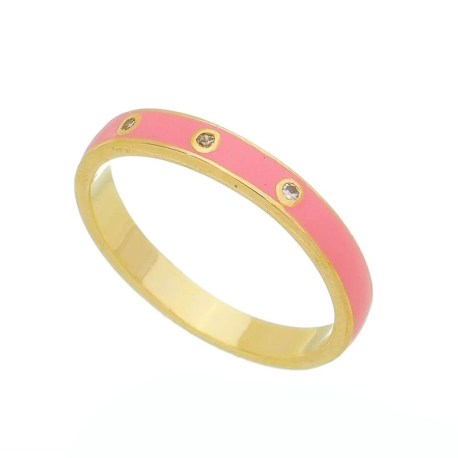 Aneis Piuka | Anel Piuka Jess Rosa Zirconia Folheado A Ouro 18K