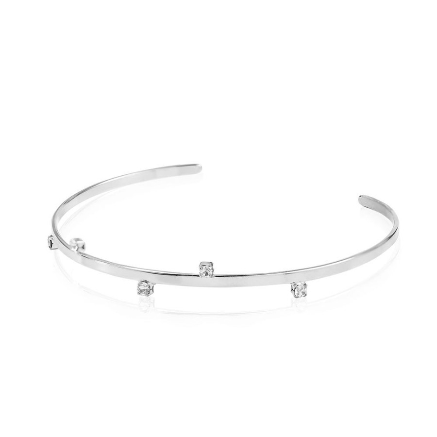 Piercings Piuka | Bracelete Feminino Folheado Em Rodio Branco 5 Pontos De Luz Lia