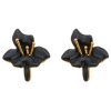 Brincos Piuka | Brinco De Flor Orquidea Preto E Dourado