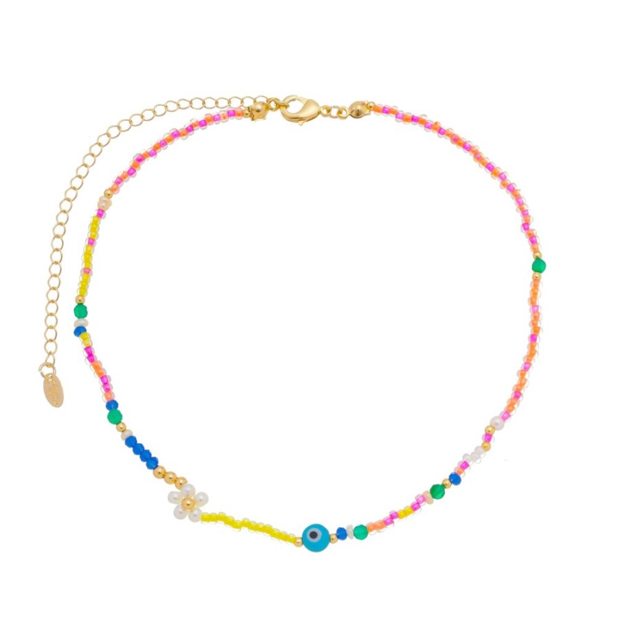 Chokers Piuka | Choker Piuka Dyana Flor Olho Grego Cristais Micangas Multicoloridas