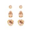 Brincos Piuka | Trio De Brincos Piuka Amor Hcc Zirconia Rosa Ponto De Luz, Gota E Coracao Folheado A Ouro 18K