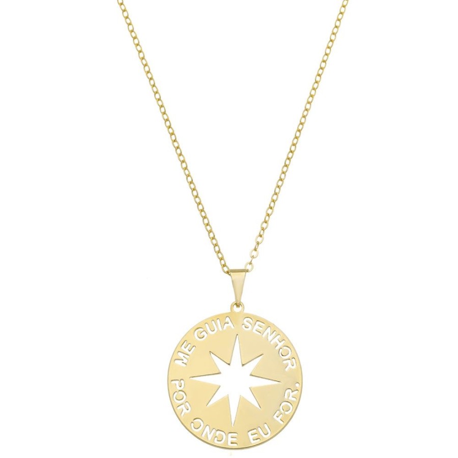 Colares Piuka | Colar Feminino Medalha Me Guia Senhor Por Onde Eu For Folheado A Ouro 18K