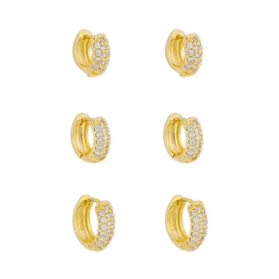 Brincos Piuka | Trio De Brincos Argolinha Dani Zirconias Folheado A Ouro 18K