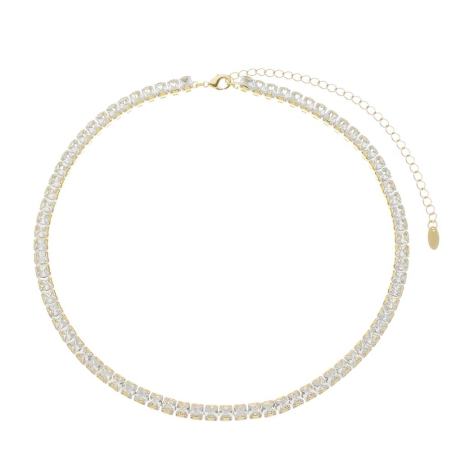 Colares Piuka | Choker Riviera Nubia Zirconias Quadradas Folheada A Ouro 18K