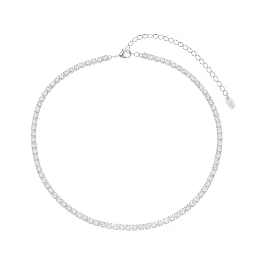 Chokers Piuka | Choker Piuka Riviera Chiara Zirconias Pequena Cristal Folheada Em Rodio Branco