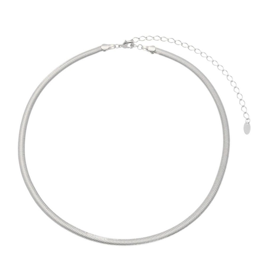 Chokers Piuka | Choker Malha Metal Finafolheado Em Rodio Branco Fernanda