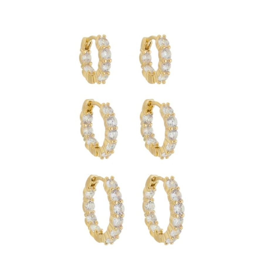 Brincos Piuka | Trio De Brincos Argolinha Milly Zirconias Folheado A Ouro 18K