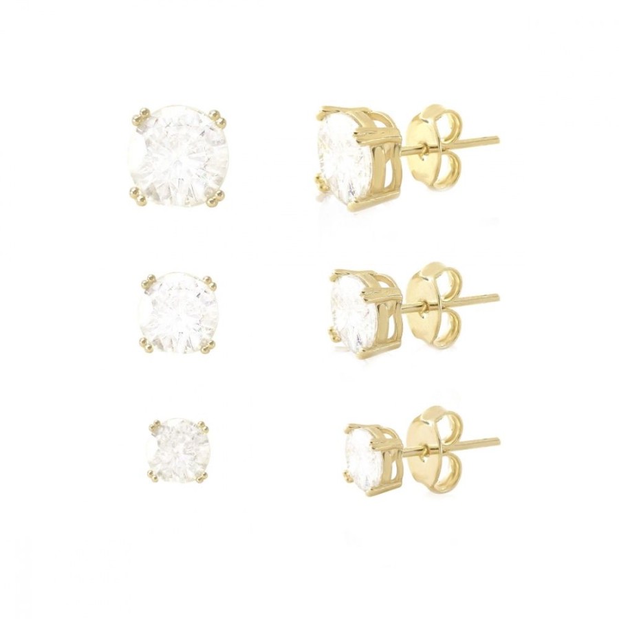 Brincos Piuka | Trio De Brincos Ana Paula Ponto De Luz Zirconia Folheado A Ouro 18K