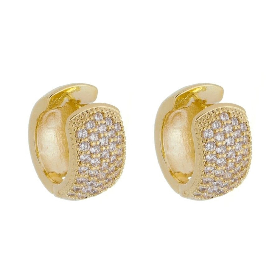 Brincos Piuka | Brinco De Argola Larga Ayla Cravejado Em Zirconia Cristal Folheado A Ouro 18K