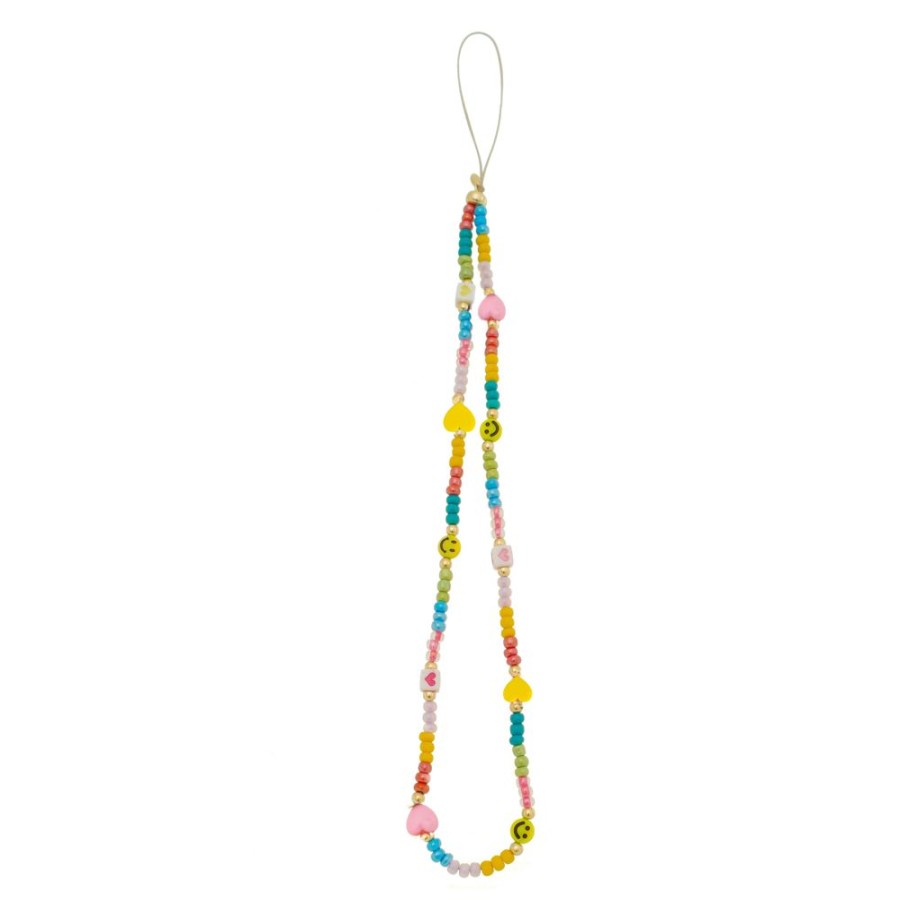 Acessorios Piuka | Phone Strap Piuka Greta Smile Coracao Micangas Multicoloridas