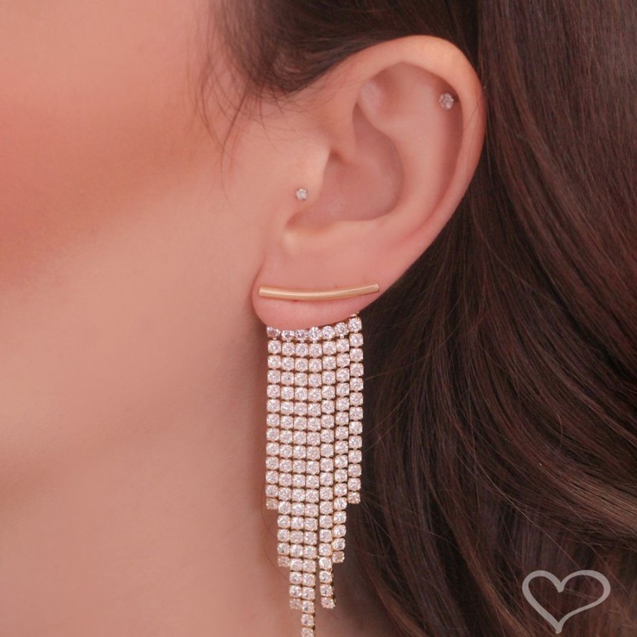 Brincos Piuka | Brinco Ear Cuff Julia Franjas Zirconia Folheado A Ouro 18K