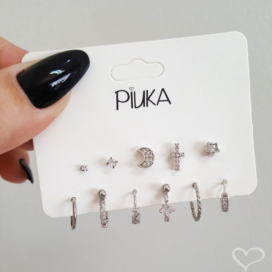 Piercings Piuka | Piercing De Furo Piuka Argola 8Mm Com Haste Mabelli Zirconias Prata