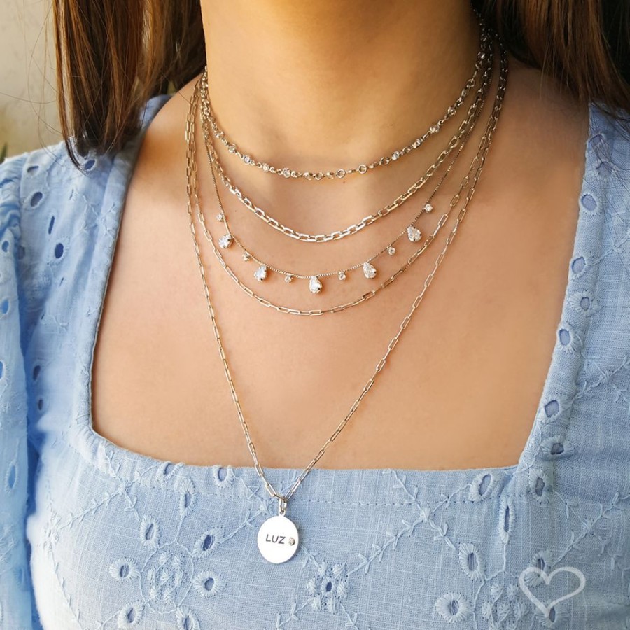 Chokers Piuka | Choker Piuka Sunshine Zirconia Folheado Em Rodio Branco