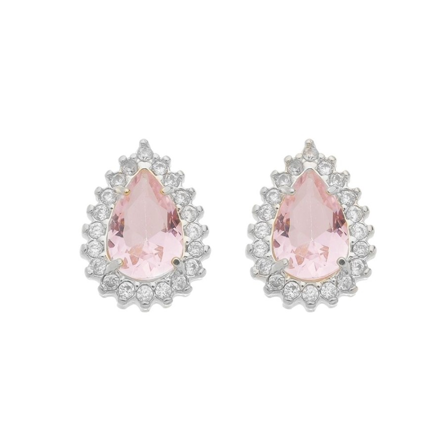 Brincos Piuka | Brinco Maria Fernanda Gota Zirconia Rosa Folheado Em Rodio Branco