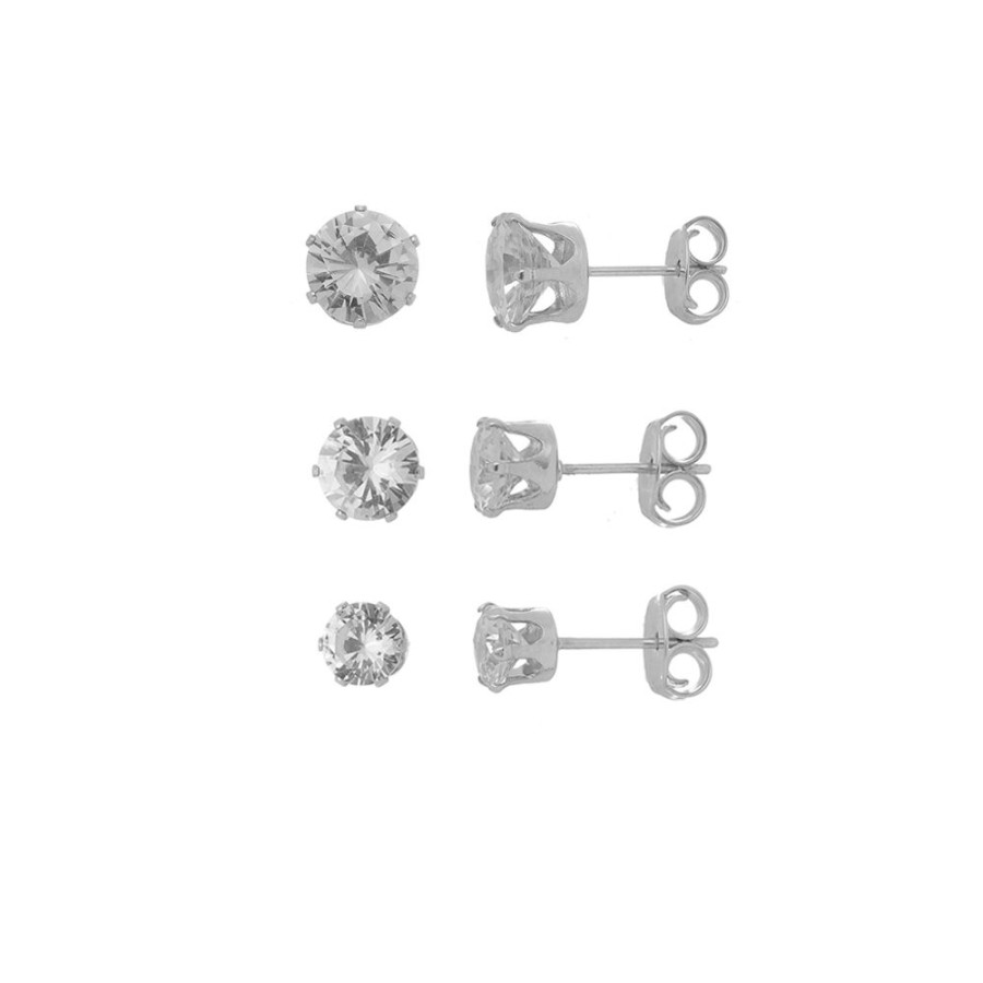 Brincos Piuka | Kit 3 Brincos June Pontos De Luz Zirconia Folheado Em Rodio Branco