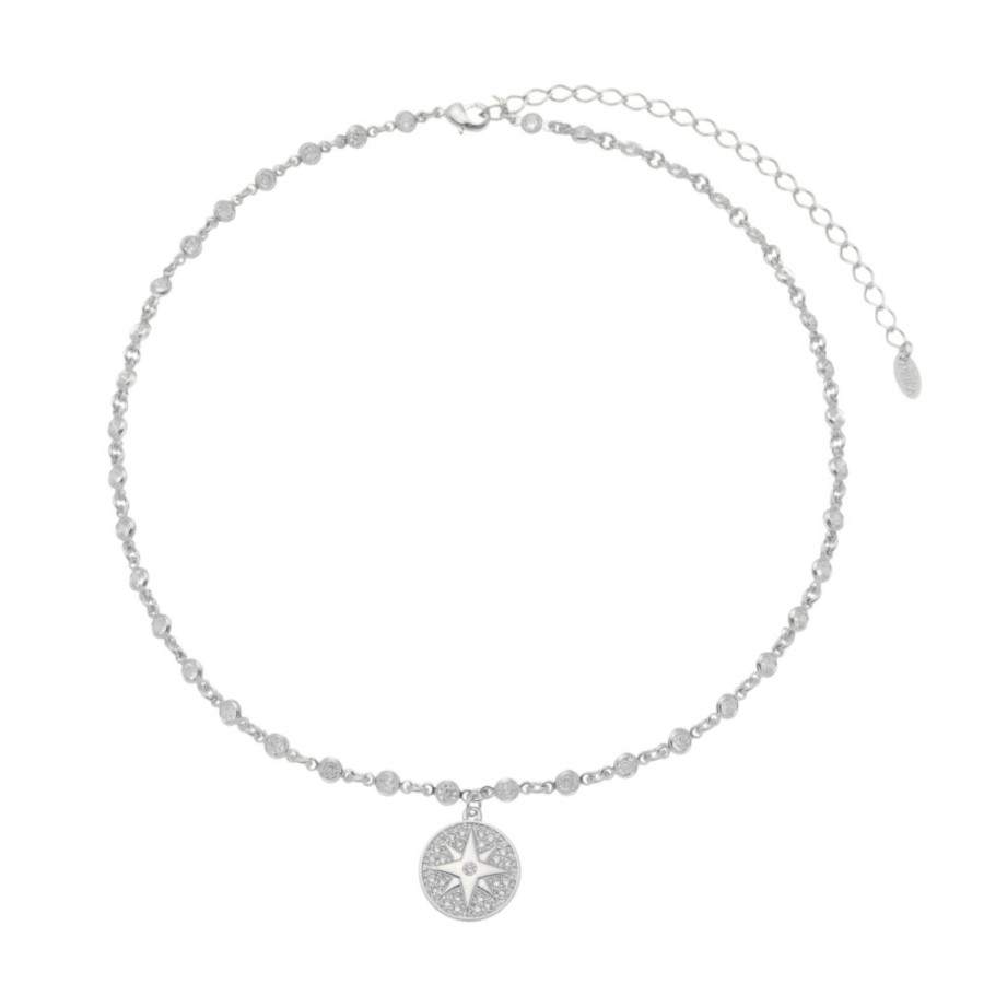 Chokers Piuka | Choker Piuka Sky Medalha Estrela Guia Zirconias Folheado Em Rodio Branco