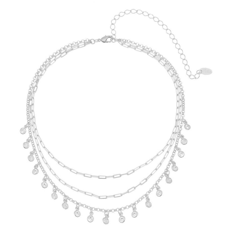 Chokers Piuka | Choker Piuka 3 Voltas Malu Zirconias Folheados Em Rodio Branco