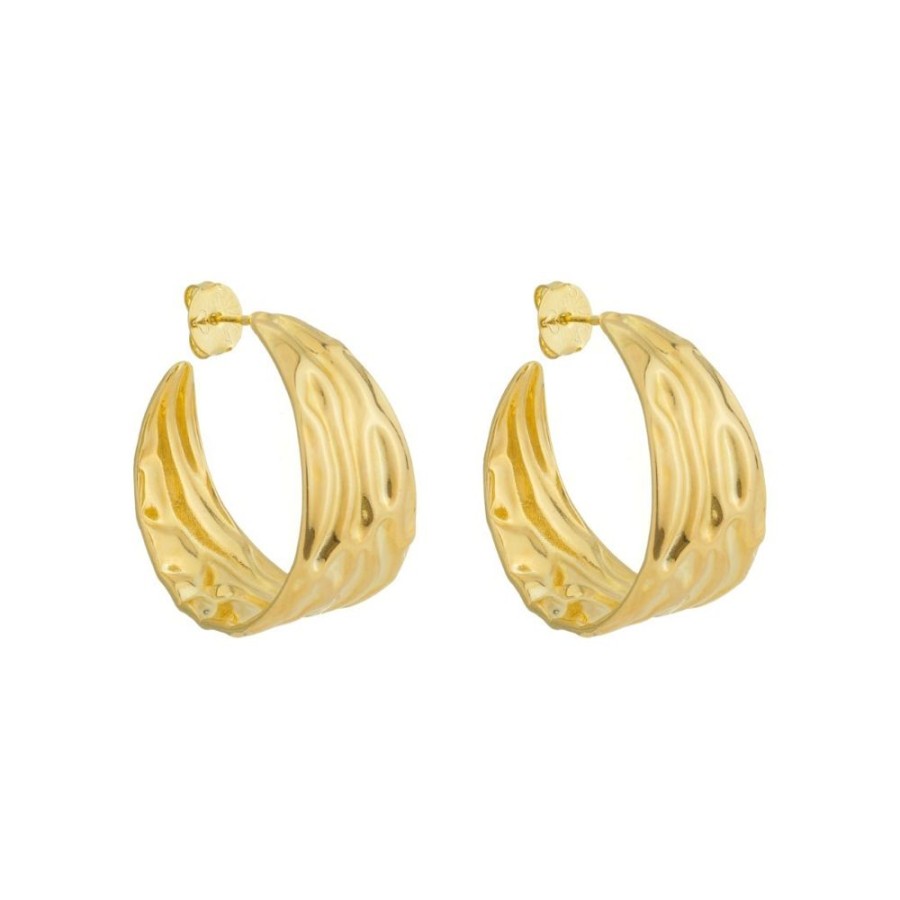 Brincos Piuka | Brinco De Argola Texturizada Michelle Folheado A Ouro 18K