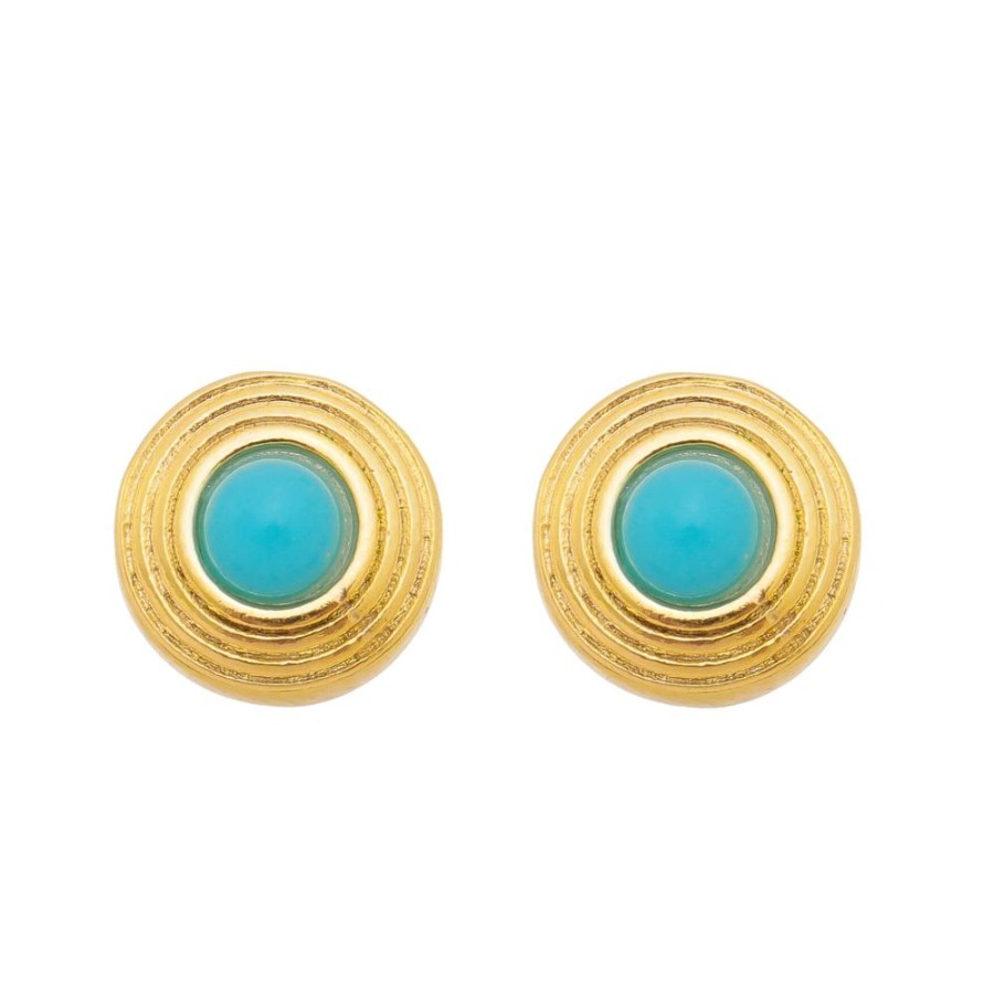 Brincos Piuka | Brinco Circulo Mama Bolinha Azul Folheado A Ouro 18K