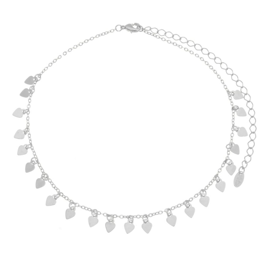 Chokers Piuka | Choker Piuka Trainor Mini Coracoes Folheada Em Rodio Branco