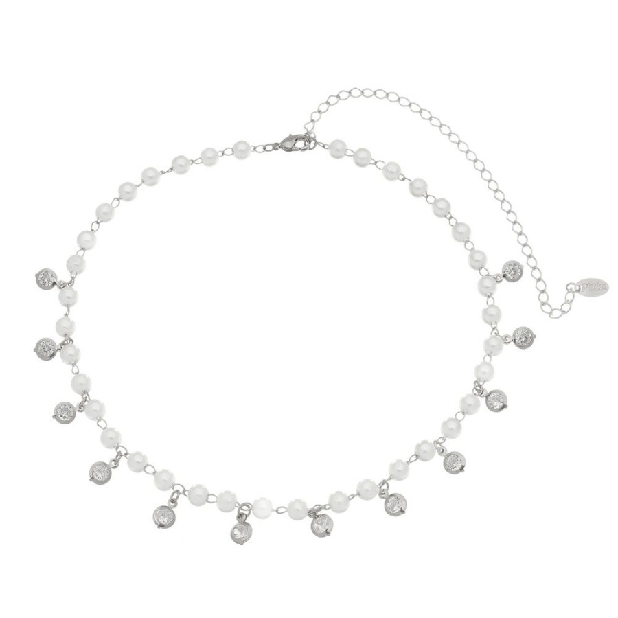 Chokers Piuka | Choker Perolas Zirconias Folheada Em Rodio Branco Nah