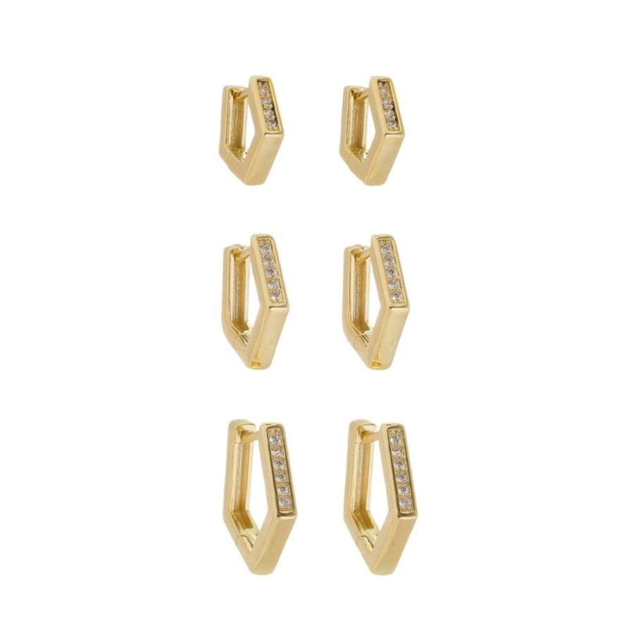 Brincos Piuka | Trio De Brincos Argolinha Patty Zirconias Folheado A Ouro 18K