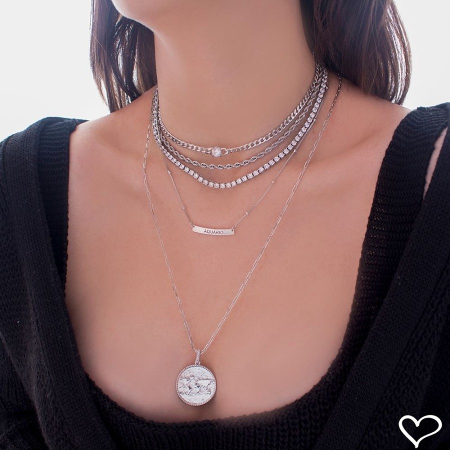 Chokers Piuka | Choker Elos Ponto De Luz Folheado Em Rodio Branco Sophie