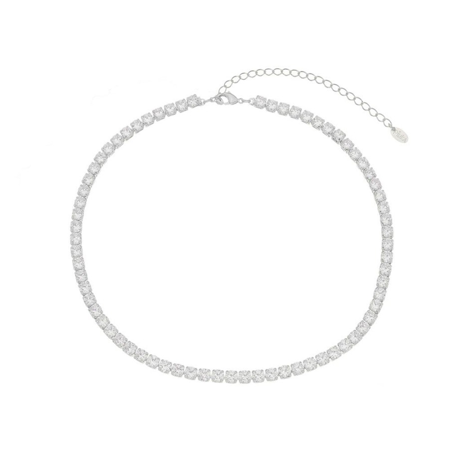 Chokers Piuka | Choker Piuka Riviera Chiara Zirconias Media Cristal Folheada Em Rodio Branco